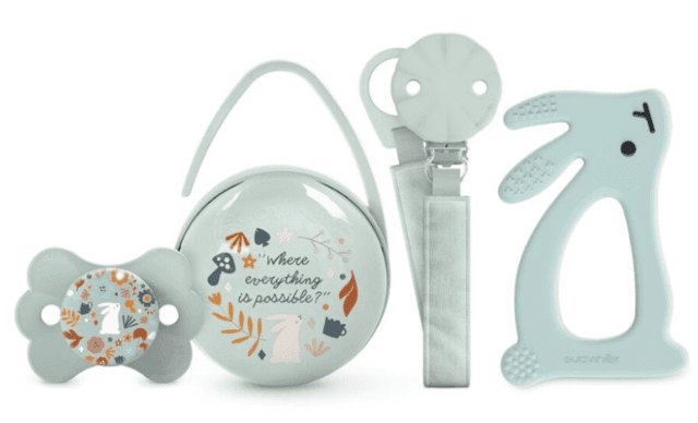 Detalle de Suavinex Wonderland Set chupete, portachupetes y mordedor Verde