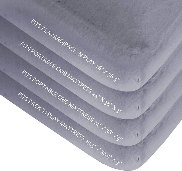 Detalle 2 de SPRINGSPIRIT Travel Cot Fitted Sheet (2 Pack) – Ultra-soft fitted sheets for portable playards, 95x65cm, White & Grey
