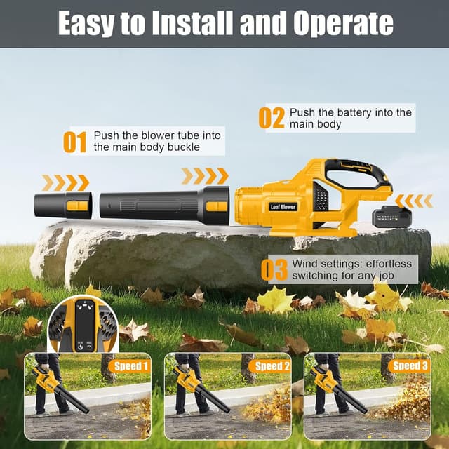 Detalle 2 de JYGMPRO 21V Cordless Leaf Blower with 2 x 4000mAh batteries, 3 speed modes and shoulder strap