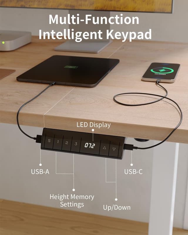 Detalle de FEZIBO elektrisch höhenverstellbarer Schreibtisch 160 x 80 cm mit USB-A & USB-C, Eiche