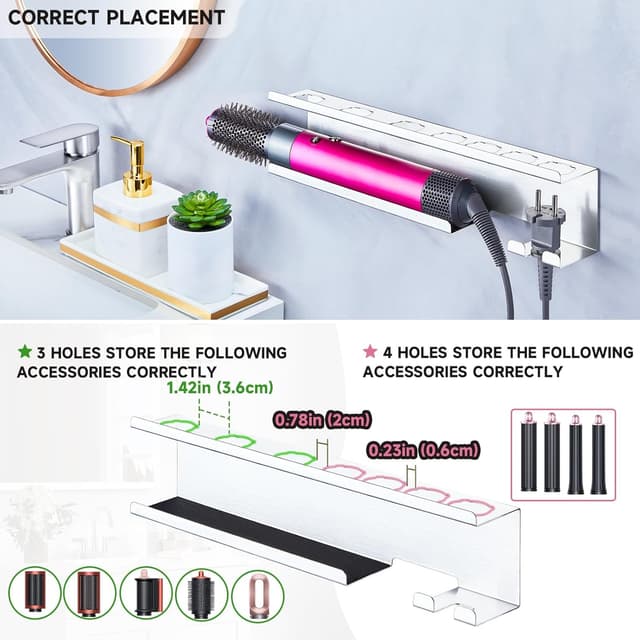 Thumbnail 6 de YYBO Wall-Mounted Hair Dryer, Straightener & Styler Holder (Stainless Steel, EVA Pad, Anti-Scratch)