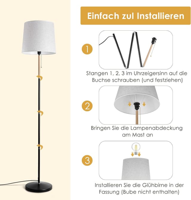 Thumbnail 6 de Lampada da terra/pian tana con paralume in tessuto e attacco E27 (H 170 cm) per salotto e ufficio