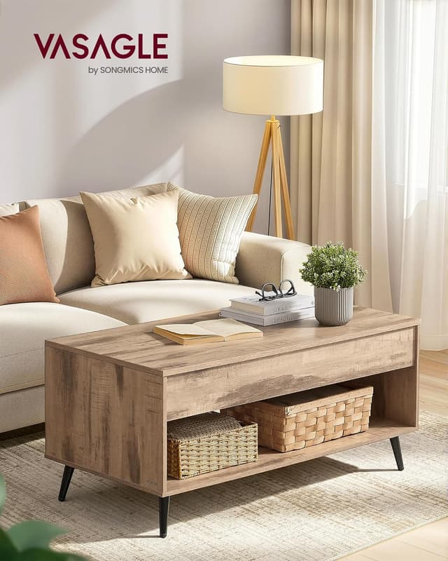 Detalle de VASAGLE LCT267LB01 tavolino da salotto con piano sollevabile a molla a gas, vano nascosto e ripiano aperto