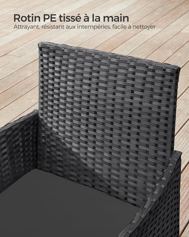 Detalle de Salon de jardin SONGMICS 2 places en résine tressée PE (GGF003BZ03) avec table et 2 fauteuils