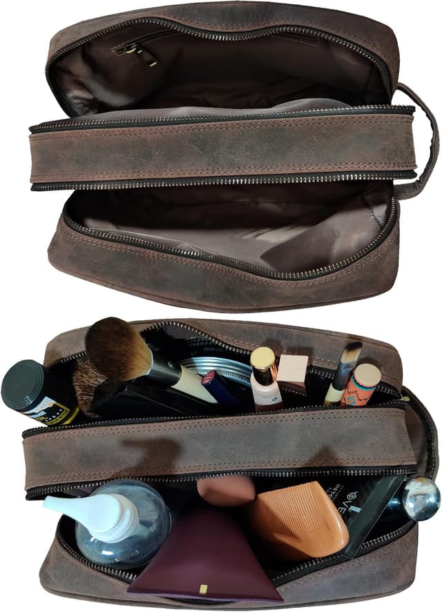 Detalle 2 de RUSTIC TOWN Full Grain Leather Toiletry Bag 10.5in