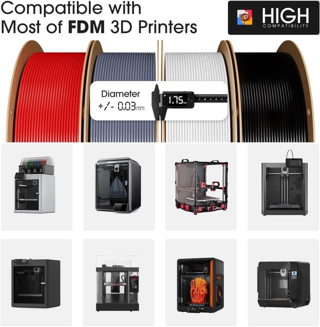 Detalle de eSUN PLA+ 1.75mm filament (PLA Plus) – enhanced toughness, ±0.03mm accuracy, 4×1KG spools in black