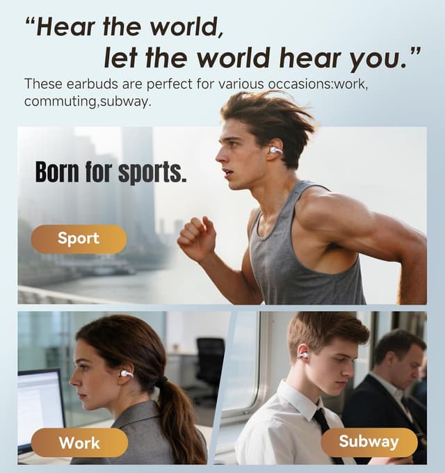 Thumbnail 6 de King Lucky Open-Ear Wireless Bluetooth 6.0 Clip-On Headphones with Microphone (50h, ENC, IPX5)