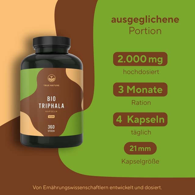 Detalle 2 de TRUE NATURE Bio Triphala 360 Kapseln 2.000mg 💊