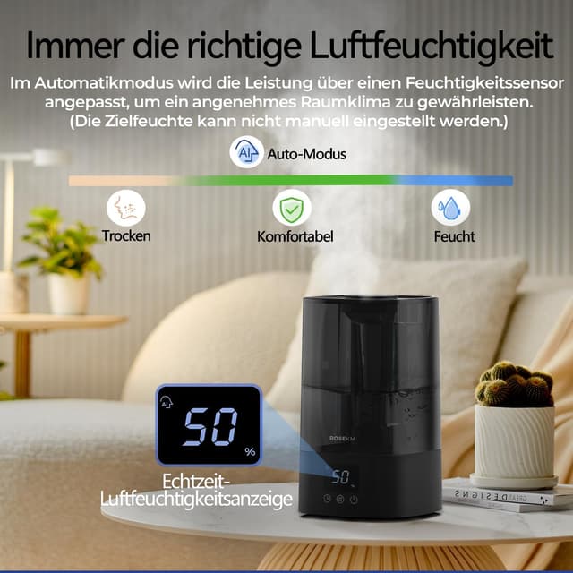 Detalle de Rosekm Luftbefeuchter 4,5 l für Schlafzimmer