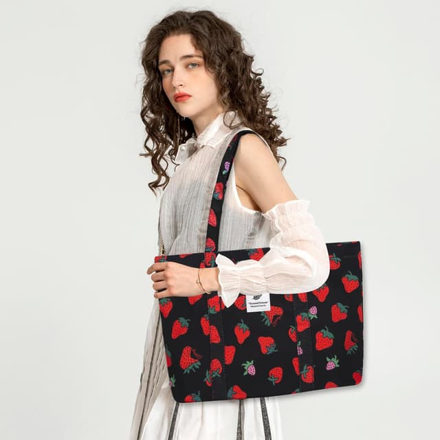 Thumbnail 6 de YAMEIZE Strawberry Tote Bag for Women & Girls – Large Nylon Cherry & Strawberry Shoulder Tote with Inner Pocket