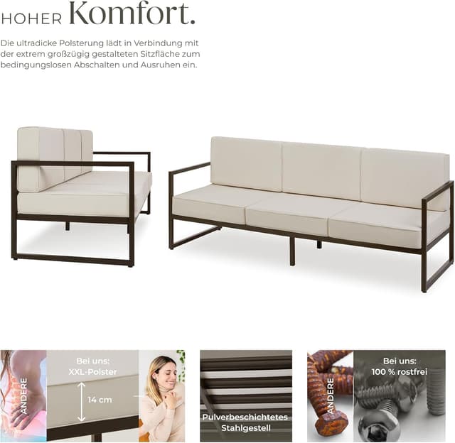 Detalle de tectake® Garten Lounge Sofa 3 Sitzer – Outdoor-Couch mit Lehne und wetterfesten Bezügen