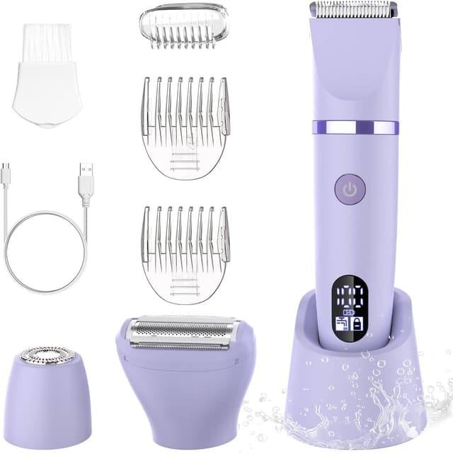 Detalle de 3-in-1 IPX7 Waterproof Electric Razor Bikini Trimmer with Replaceable Heads (Face, Body & Detail)