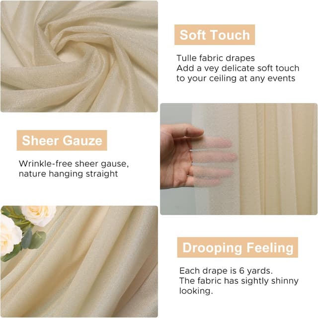 Detalle 2 de Wokceer Wedding Arch Draping Fabric 6 Panels 20 ft 🎀