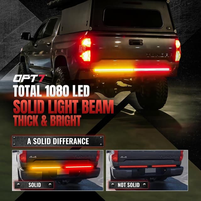 Detalle de OPT7 Redline Parlux Tailgate Light Bar for 2007-2021 Tundra (Sequential Amber Turn) — Rigid 2-Piece Aluminum Triple Row LED Strip