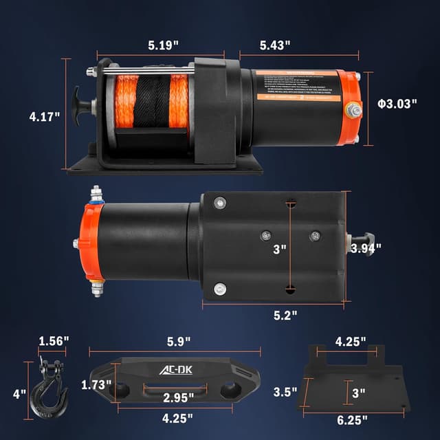 Detalle 2 de AC-DK 2500 lb ATV/UTV Winch Kit with Synthetic Rope, 12V Motor, Wireless Remote & Mounting Plate