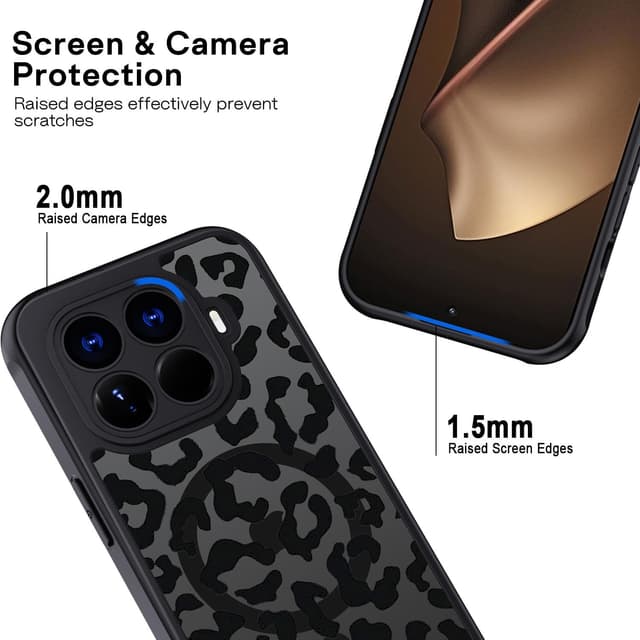Detalle de Coque Xiaomi 15T Pro 5G magnétique MagSafe XTCASE avec motif léopard translucide noir