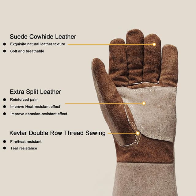 Thumbnail 2 de AOUCHI Leather Welding BBQ Fire Gloves Large