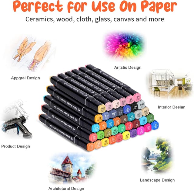 Detalle de Hangfan 40 Colours Alcohol Markers (with 2 art outliners) – permanent dual-tip pens for colouring, manga and highlights