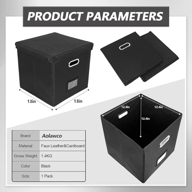 Thumbnail 6 de Aolawco 12-inch Vinyl Record Storage Box (folding, up to 100+ records) – Black