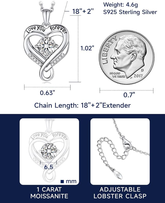 Detalle 2 de MomentWish Unendlichkeitszeichen Kette mit Doppelherz – Moissanit Halskette in Silber 925, 1 Karat