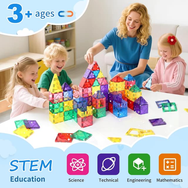 Detalle de Magnetic Tiles 100-piece glitter STEM set 🧩