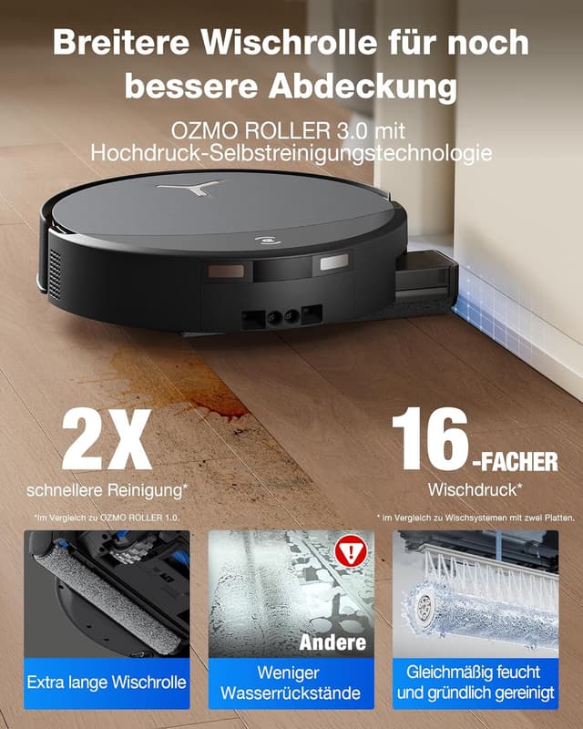 Detalle 2 de ECOVACS DEEBOT T90 PRO Omni Saugroboter mit Wischfunktion – 30.000 Pa, Omni-Dock & PowerBoost, OZMO Roller 3.0, Schwarz