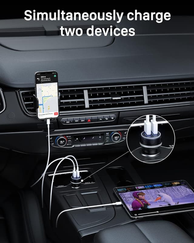 Detalle de YOSH 24W Ultra-Compact Dual USB Car Charger (2.4A/24W) with Independent Power