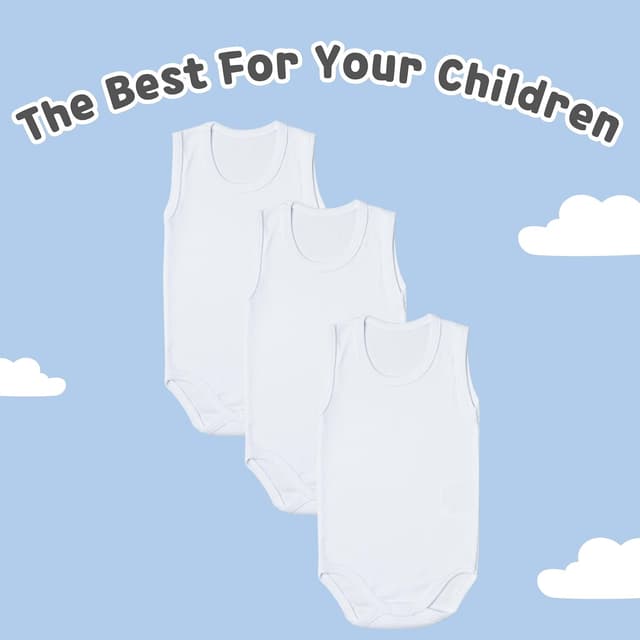 Detalle de rise&Raba Baby Bodysuit 3-pack in 100% organic cotton (sleeveless straps) for boys and girls