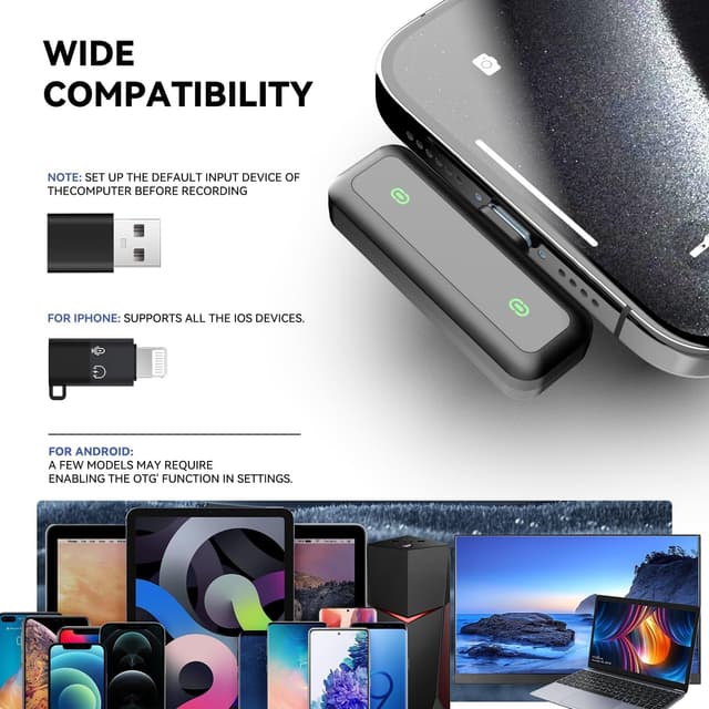 Detalle de XIXIXIAXIA kabelloses Lavalier Mikrofon mit LED-Batterieanzeige (Clip-on, Schwarz)