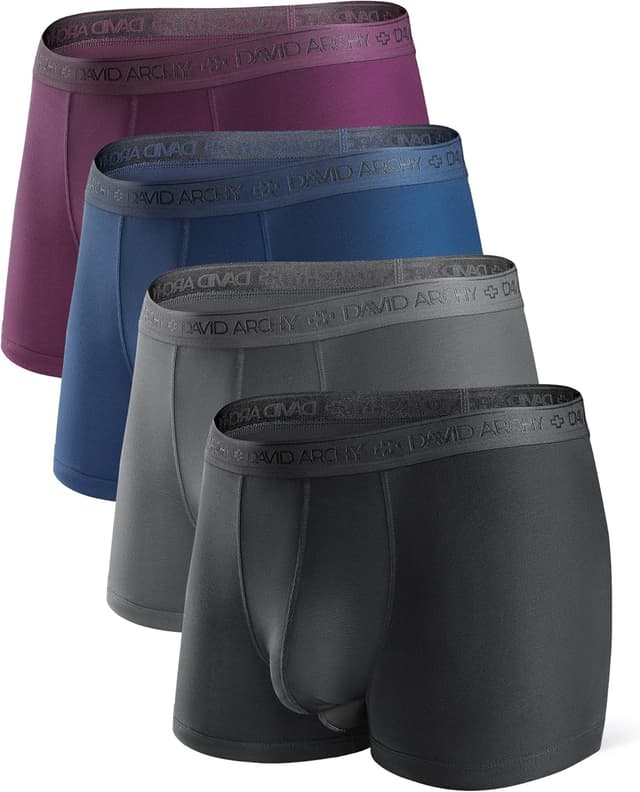 Detalle de DAVID ARCHY Men’s Modal Dual Pouch Boxer Briefs & Trunks (3 or 4-Pack) for Breathable Anti-Chafe Comfort