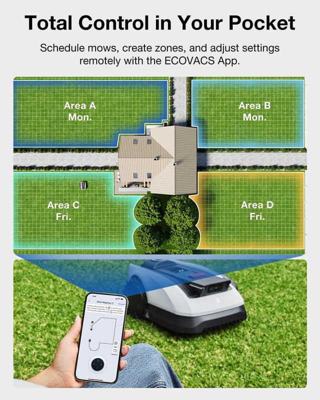 Detalle de ECOVACS GOAT O1200 LiDAR Pro robotic lawn mower with app control (up to 180m²/h)