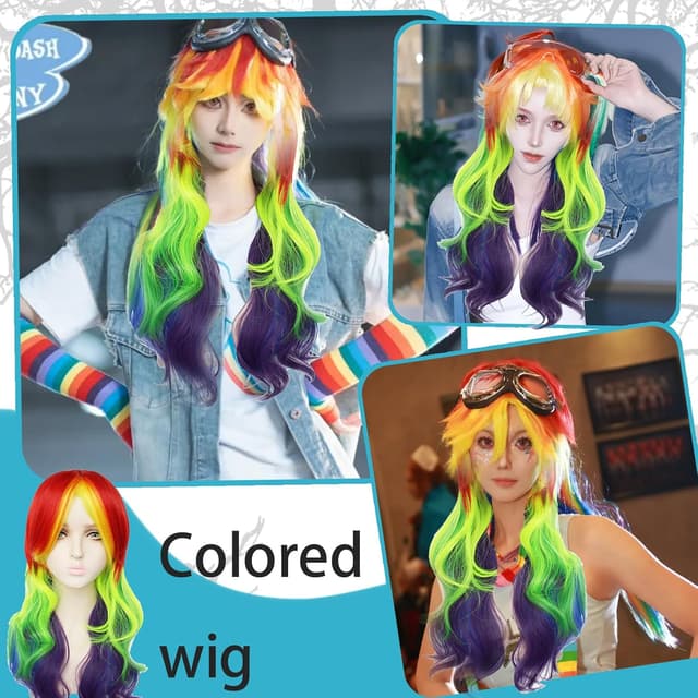 Thumbnail 3 de CWENDANER 24 Zoll Regenbogenperücke für Cosplay