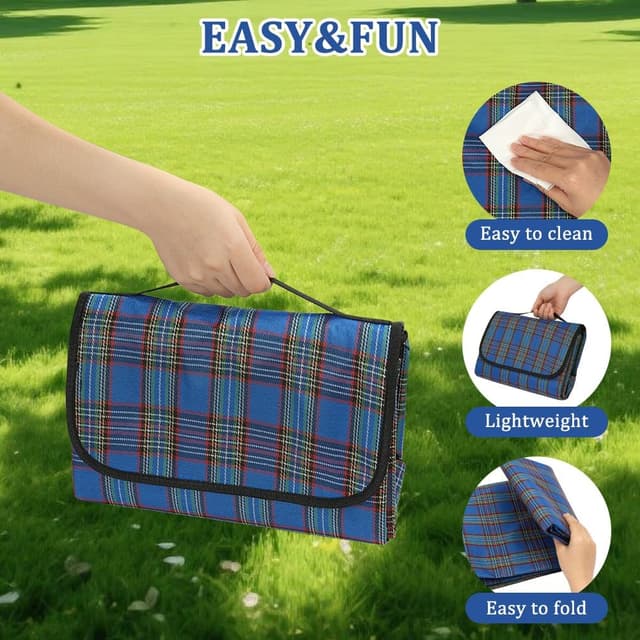 Detalle de Alaoo Coperta da Picnic impermeabile 200 x 200 cm pieghevole con manico (Strisce Verdi)