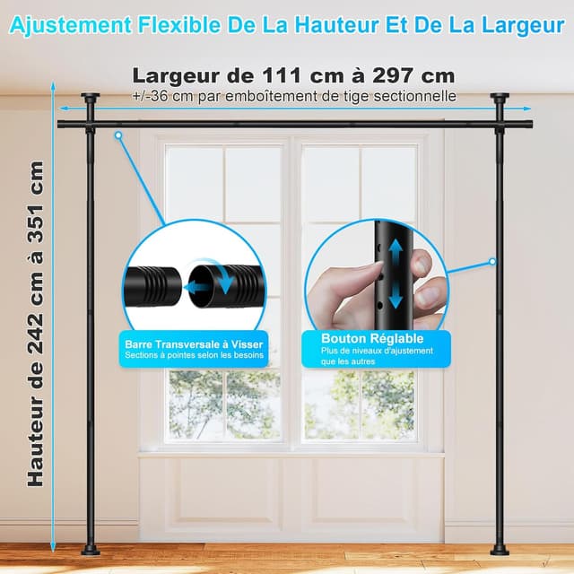 Thumbnail 4 de AIZESI Tringle à Rideaux Verticale 242–351 cm 📐