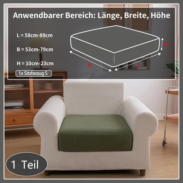 Detalle 2 de OHSIO Stretch Sofa Sitzkissenbezug (Grün) – rutschfester, waschbarer Bezug für Sofa & mehr