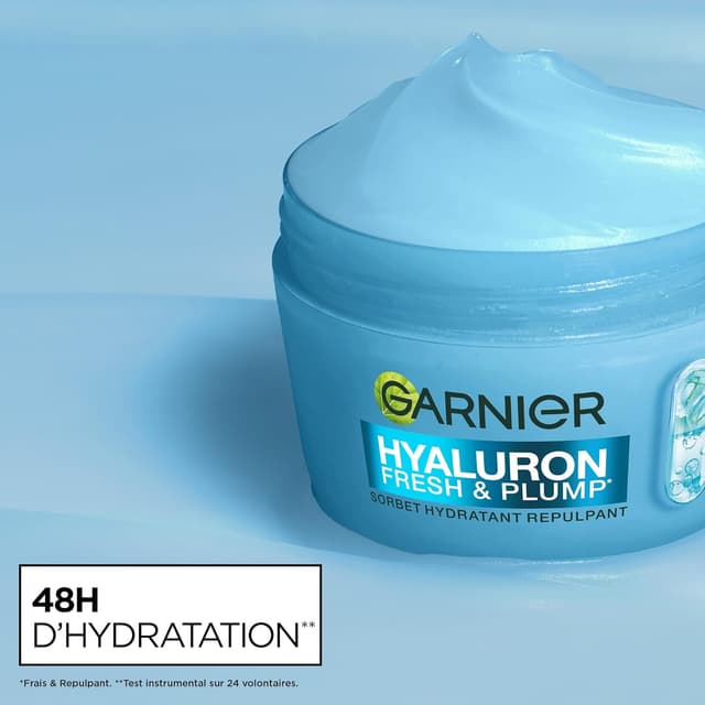 Detalle de Garnier Hyaluron Crème Sorbet Hydratante Repulpante Fresh & Plump à l’acide hyaluronique et niacinamide (85 ml)