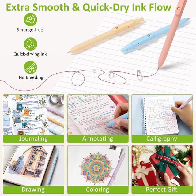 Detalle 2 de FIOVER Colored Pens 6-Pack Gel Pens (0.7mm) for Journaling, Drawing and Notes