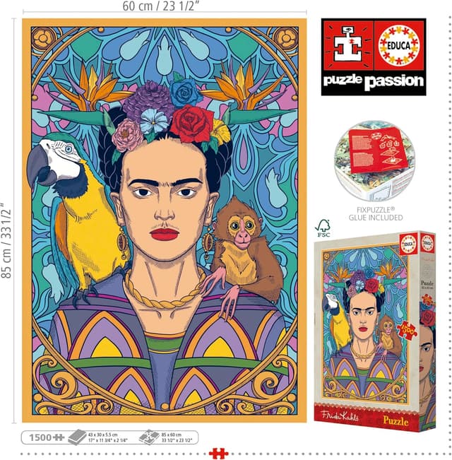 Detalle 1 de Educa Frida Kahlo Puzzle 1500 Piezas, Medidas 85x60 cm 🎨