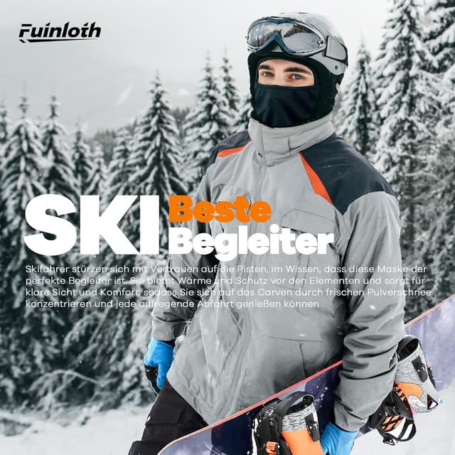 Detalle de Fuinloth Sturmhaube & Skimaske Balaclava für Motorrad, Fahrrad und Winter – helmkompatibel