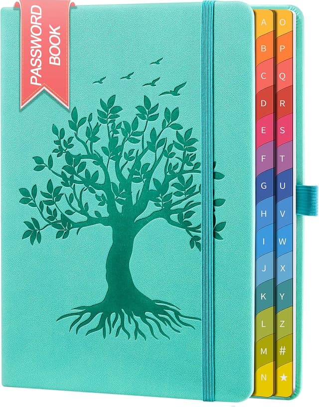 Detalle de ZXHQ Password Book with Colourful Alphabetical Tabs (Hardcover Password Keeper) – Light LakeBlue
