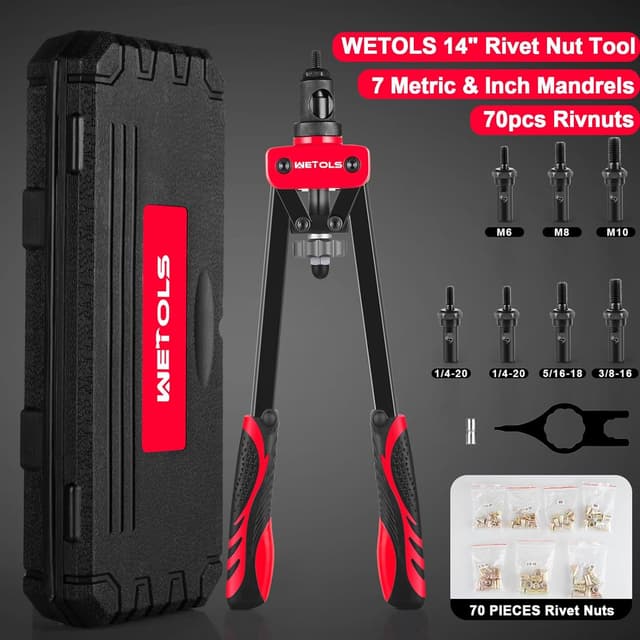 Detalle de WETOLS Rivet Nut Tool Kit (14-Inch) with 7 Metric & SAE Mandrels, 70-Piece Rivnut Assortment