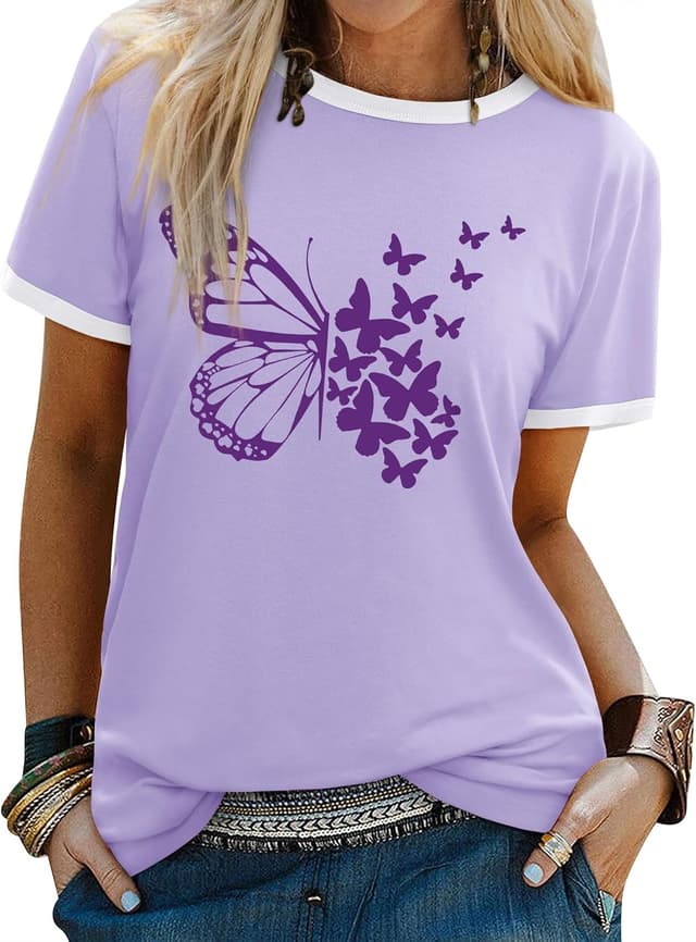 Thumbnail 6 de WIEIYM women’s butterfly slogan T-shirt (Be Yourself) – soft cotton blend graphic tee