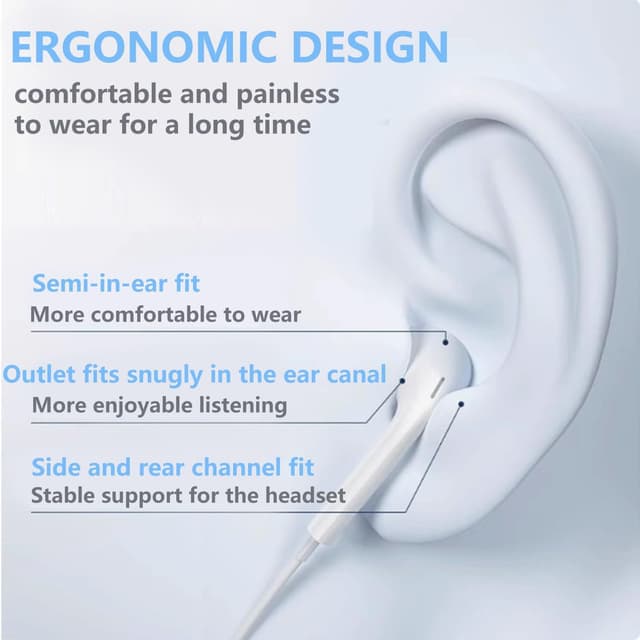 Detalle 2 de Thecoopidea Wired Lightning Earbuds with Microphone, Volume Control & Noise-Cancelling HiFi Sound