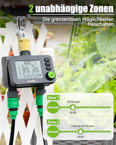 Detalle de RAINPOINT Programador de riego con 2 salidas y temporizador automático (retardo por lluvia y modo manual)