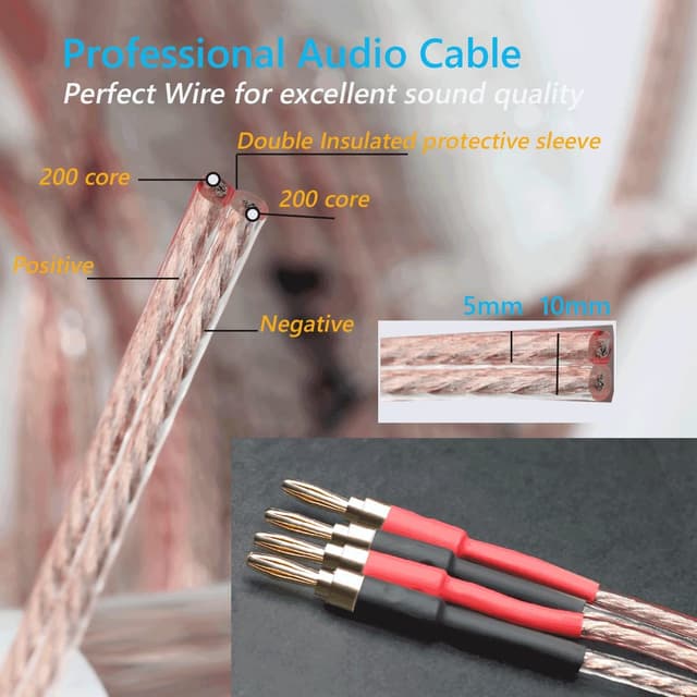 Detalle de WOWLED speaker cable 13AWG with banana plugs 1.5m