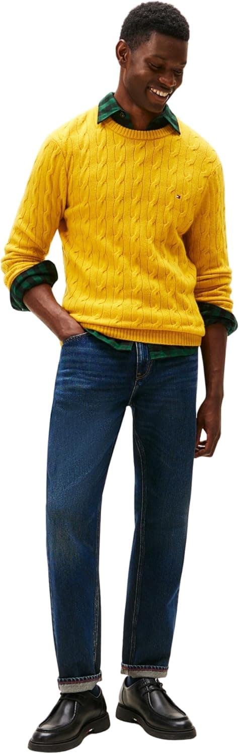 Detalle de Tommy Hilfiger men’s regular Mercer straight jeans (MW0MW40363) in dark blue