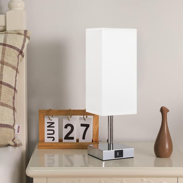 Detalle 2 de Aooshine Bedside Lamp with Touch Control and Dual USB A+C Charging (3-way dimmable, white fabric shade)
