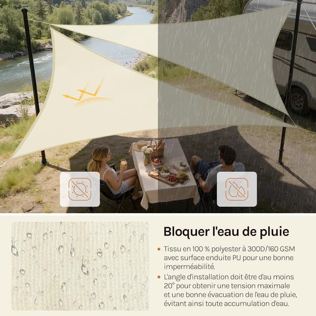 Detalle de WOLTU Voile d’ombrage triangulaire 3x3x4,25 m crème, imperméable et anti-UV