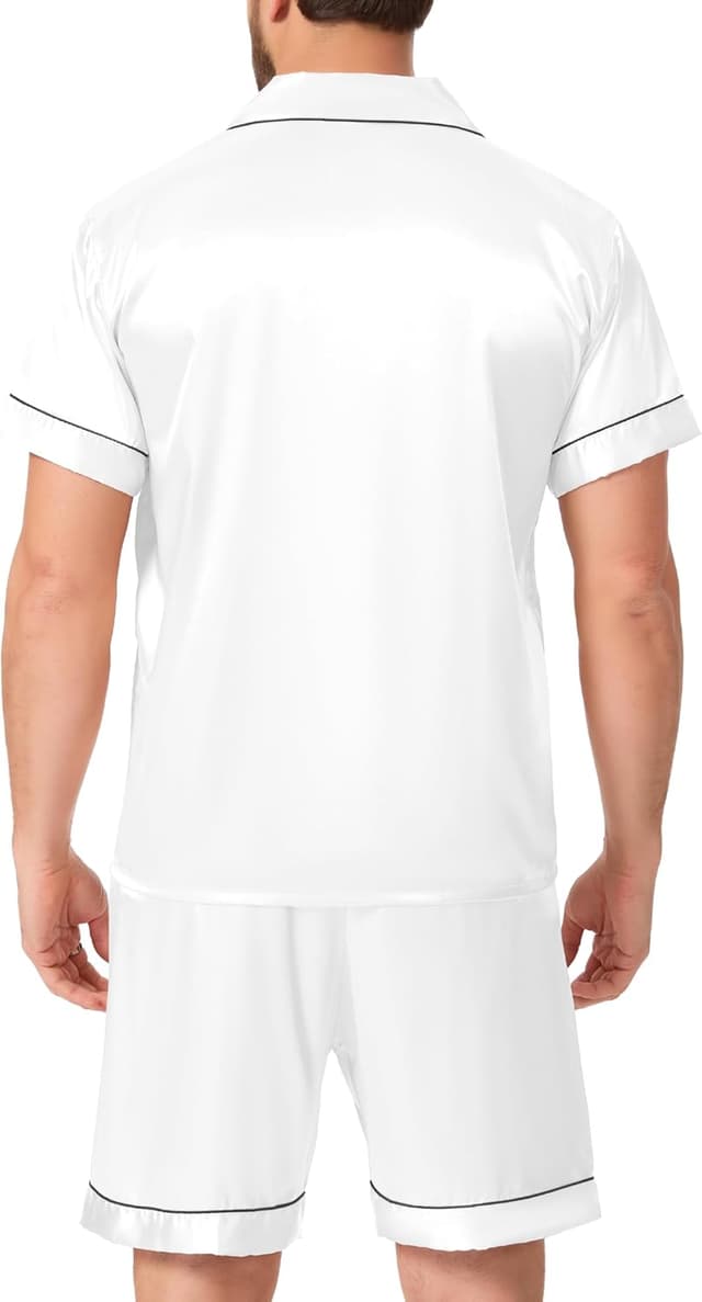 Detalle 2 de Pyjama satin homme court Lovasy : ensemble deux pièces chemise boutonnée et short respirant