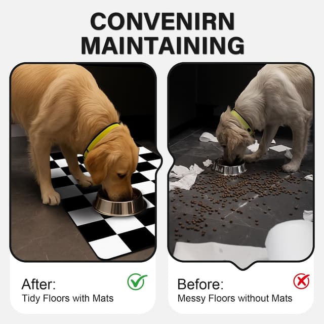 Detalle de BLESWIN Dog Food Mat (51 x 30.5cm) – Checkered non-slip placemat for messy drinkers